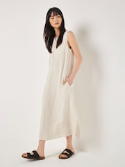 Apricot Natural Zip Detail Linen Mix Maxi Dress - Image 1 of 5