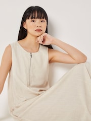 Apricot Natural Zip Detail Linen Mix Maxi Dress - Image 4 of 5