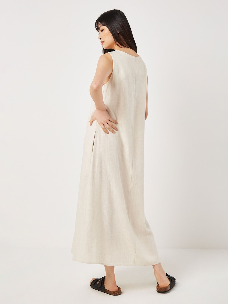 Apricot Natural Zip Detail Linen Mix Maxi Dress - Image 5 of 5