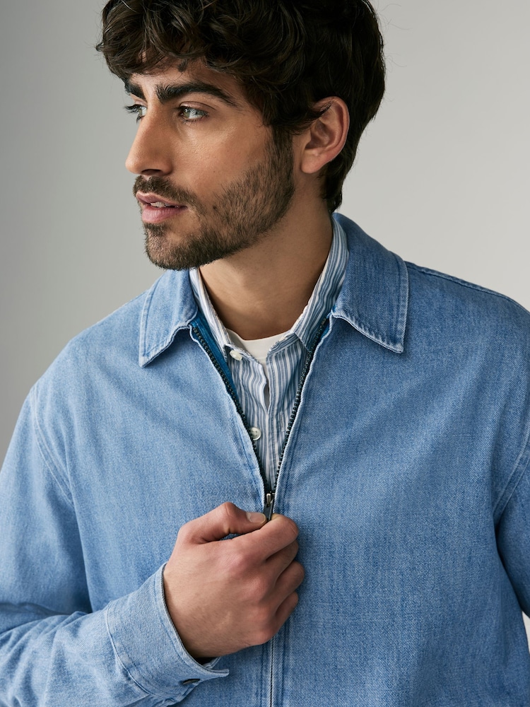 Light Blue Denim Zip Through 100% Cotton Shacket - Image 4 of 10