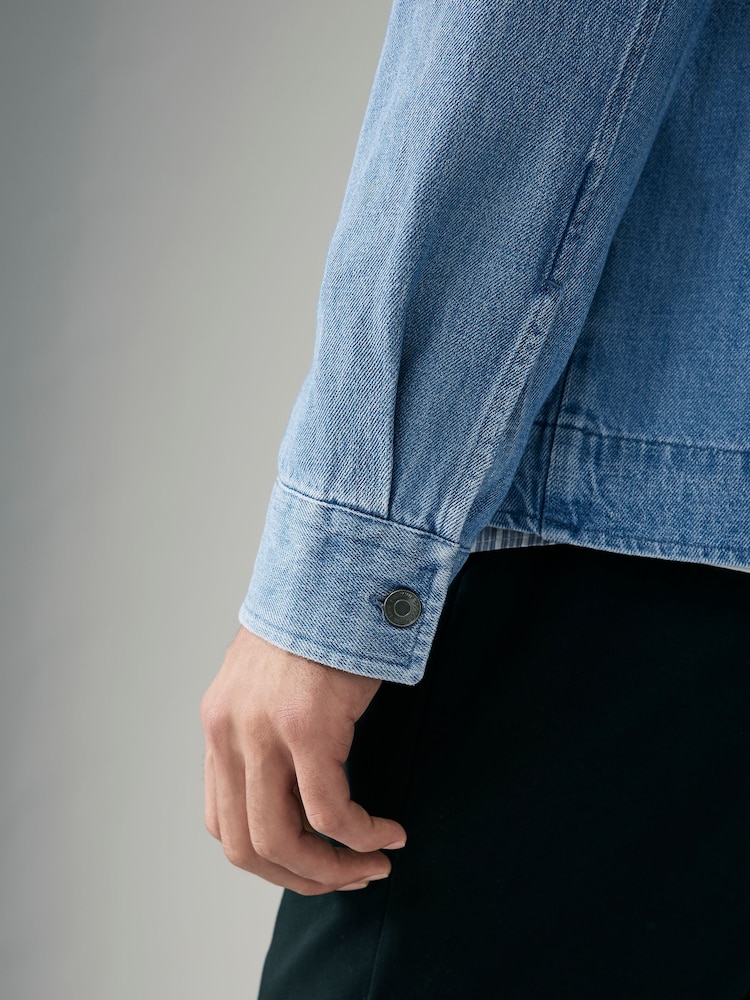 Light Blue Denim Zip Through 100% Cotton Shacket - Image 6 of 10