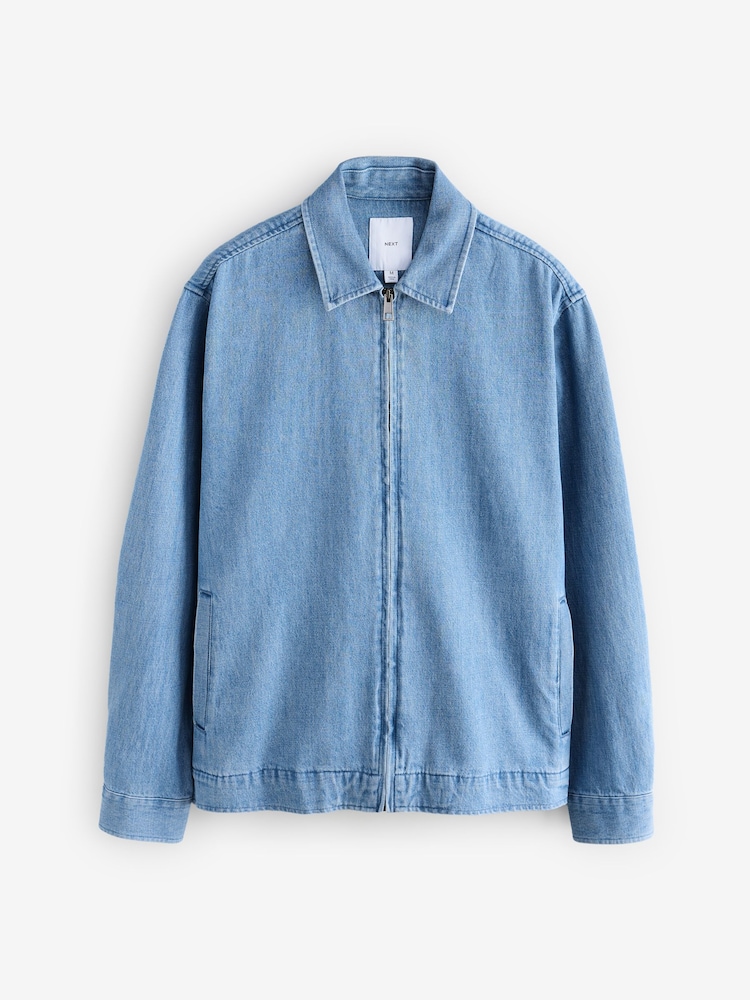 Light Blue Denim Zip Through 100% Cotton Shacket - Image 7 of 10