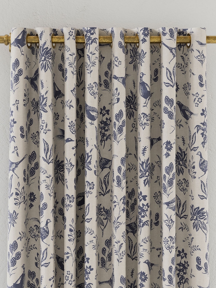 Joules Blue Festival Pheasants Blackout Eyelet Curtains - Image 2 of 2