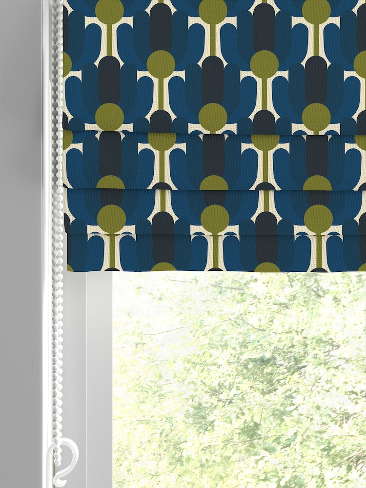 Orla Kiely Navy Blue Florida Made to Measure 100% Cotton Roman Blinds - Image 2 of 6