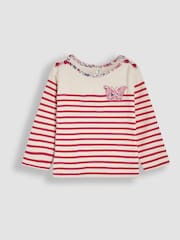 Raspberry Pink Butterfly - JoJo Maman Bébé Cotton Long Sleeve Pocket Breton Top - Изображение 1 из 3