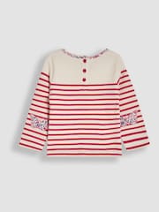 Raspberry Pink Butterfly - JoJo Maman Bébé Cotton Long Sleeve Pocket Breton Top - Изображение 2 из 3