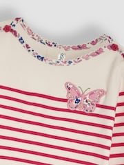 Raspberry Pink Butterfly - JoJo Maman Bébé Cotton Long Sleeve Pocket Breton Top - Изображение 3 из 3