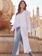 Sosandar White Crochet Maxi Cardigan - Image 1 of 5