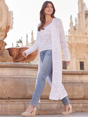 Sosandar White Crochet Maxi Cardigan - Image 3 of 5
