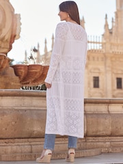 Sosandar White Crochet Maxi Cardigan - Image 4 of 5