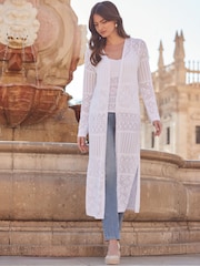 Sosandar White Crochet Maxi Cardigan - Image 5 of 5
