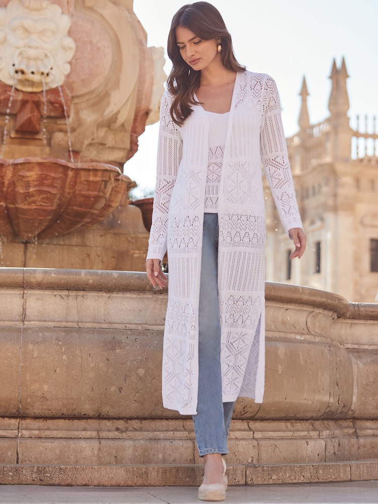 Sosandar White Crochet Maxi Cardigan - Image 5 of 5