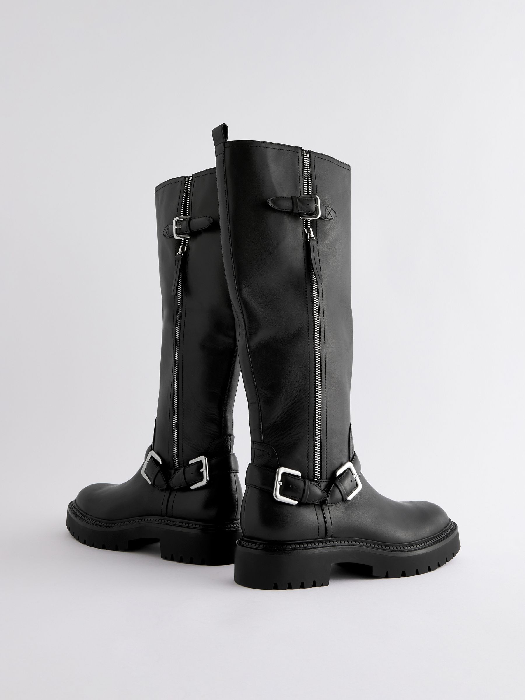 Buy Black Leather Forever Comfort® Knee High Buckled Biker Boots