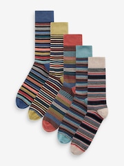 Neutral/Green/Colour Pop Stripe Pattern Socks 5 Pack - Image 1 of 7