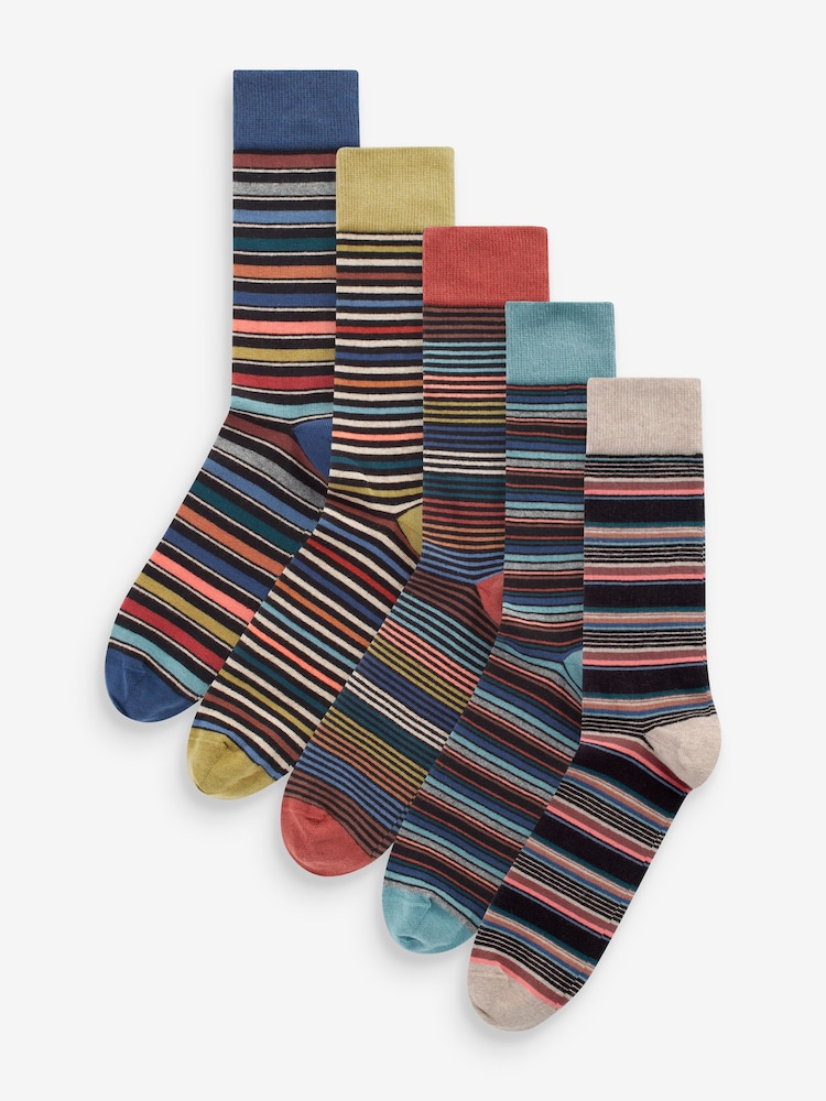 Neutral/Green/Colour Pop Stripe Pattern Socks 5 Pack - Image 1 of 7