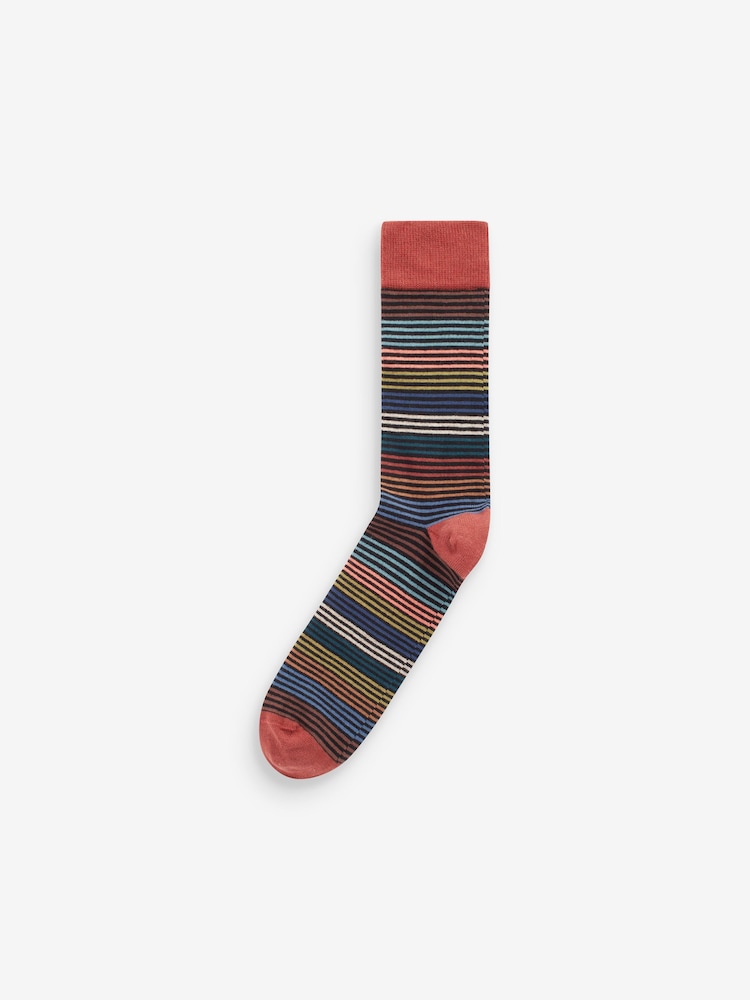 Neutral/Green/Colour Pop Stripe Pattern Socks 5 Pack - Image 6 of 7