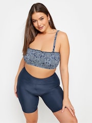 Yours Curve Blue Boho Print Shirred Bikini Top - Image 1 of 5