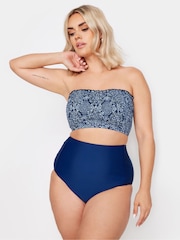 Yours Curve Blue Boho Print Shirred Bikini Top - Image 2 of 5