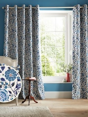 Cath Kidston Navy Strawberry Garden Blackout Eyelet Curtains - Image 1 of 3