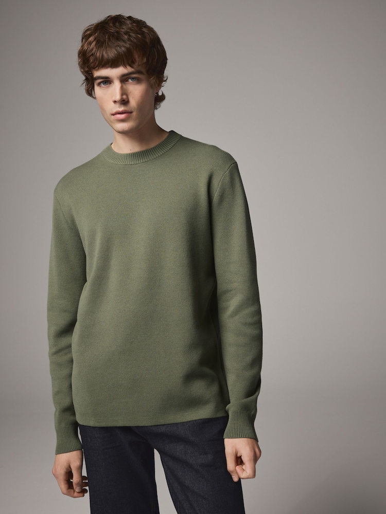 Grün - Baumwollreicher Pullover mit Rundhalsausschnitt in normaler Passform - Bild 2 von 7 Grün - Baumwollreicher Pullover mit Rundhalsausschnitt in normaler Passform - Bild 2 von 7