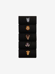 Schwarze Safaritiere - Socken mit origineller Stickerei, 5er-Pack - Bild 1 von 8