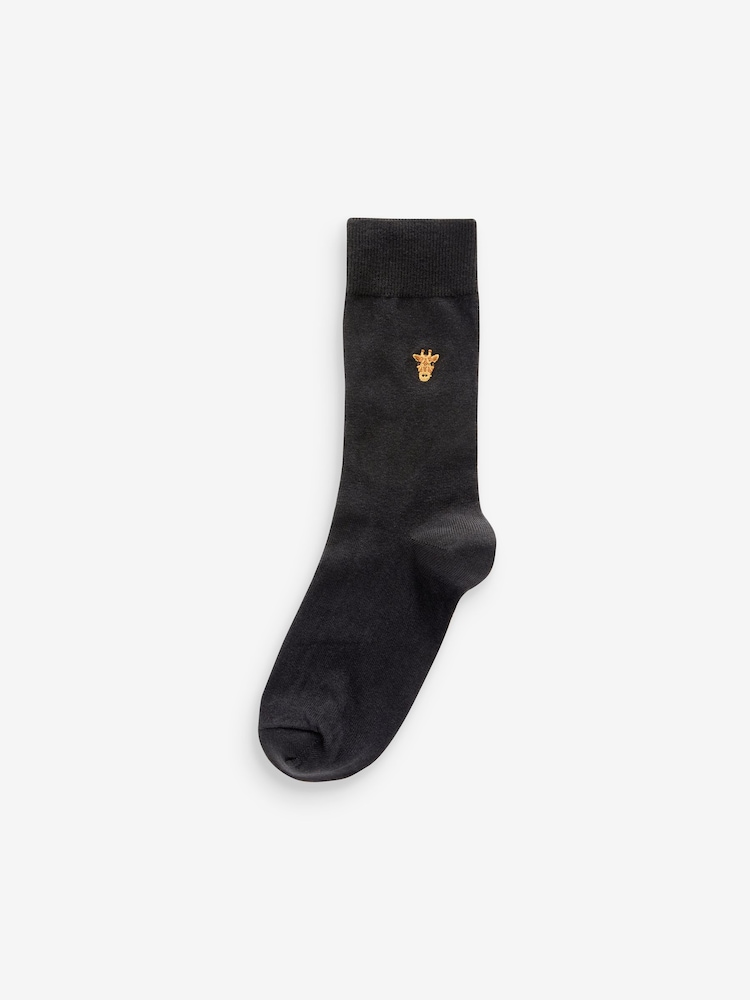 Black Safari Animals Fun Embroidered Socks 5 Pack - Image 2 of 8