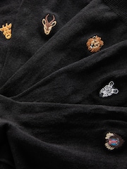 Black Safari Animals Fun Embroidered Socks 5 Pack - Image 7 of 8