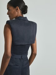 Reiss Navy Anabella Cupro Belted Tux Jumpsuit - Image 3 of 6