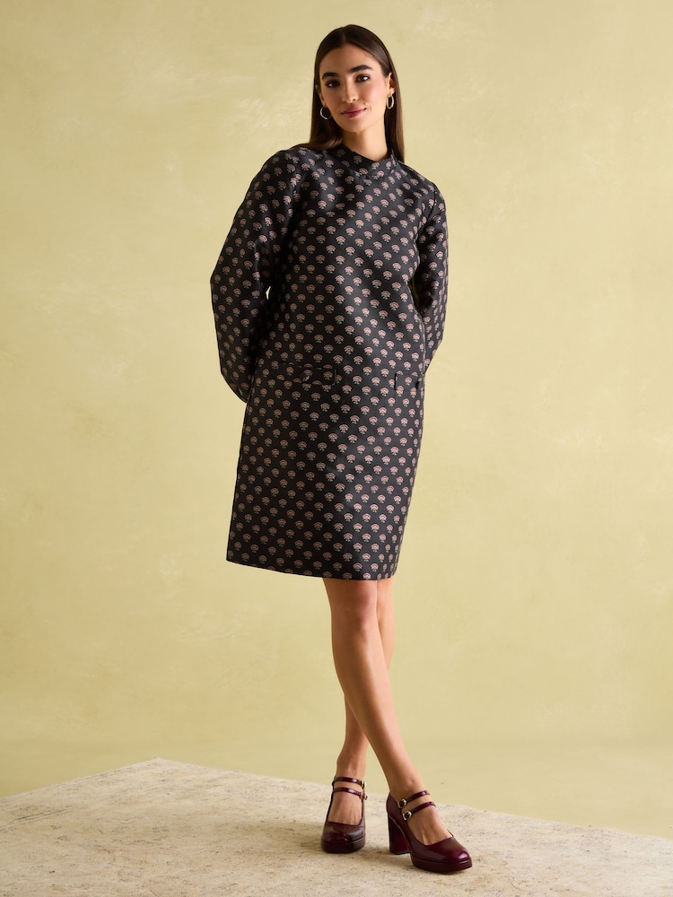 Joules Annalise Black Jacquard A-Line Dress - Image 1 of 6