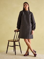 Joules Annalise Black Jacquard A-Line Dress - Image 2 of 6