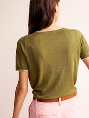 Boden Green Maggie V-Neck 100% Linen T-Shirt - Image 3 of 6