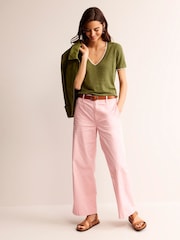 Boden Green Maggie V-Neck 100% Linen T-Shirt - Image 4 of 6
