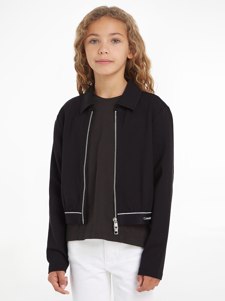 Calvin Klein Black Logo Tape Zip Jacket - Image 1 of 6