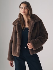 The Set Brown Boxy Faux Fur Coat - Image 2 of 11