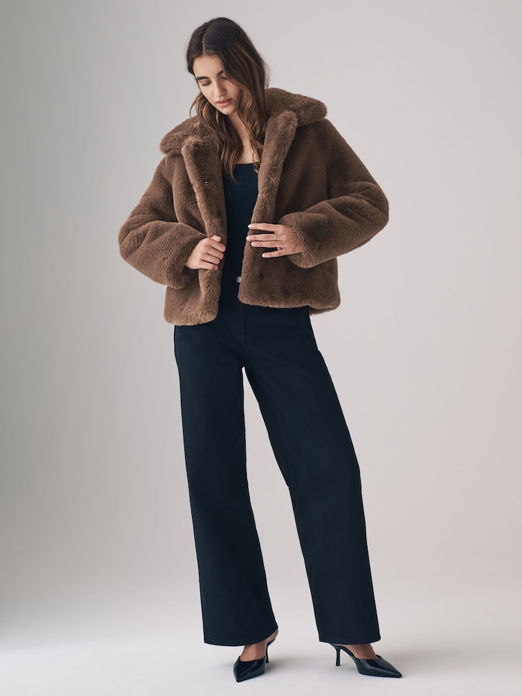 The Set Brown Boxy Faux Fur Coat - Image 3 of 11