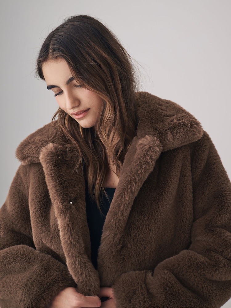 The Set Brown Boxy Faux Fur Coat - Image 5 of 11