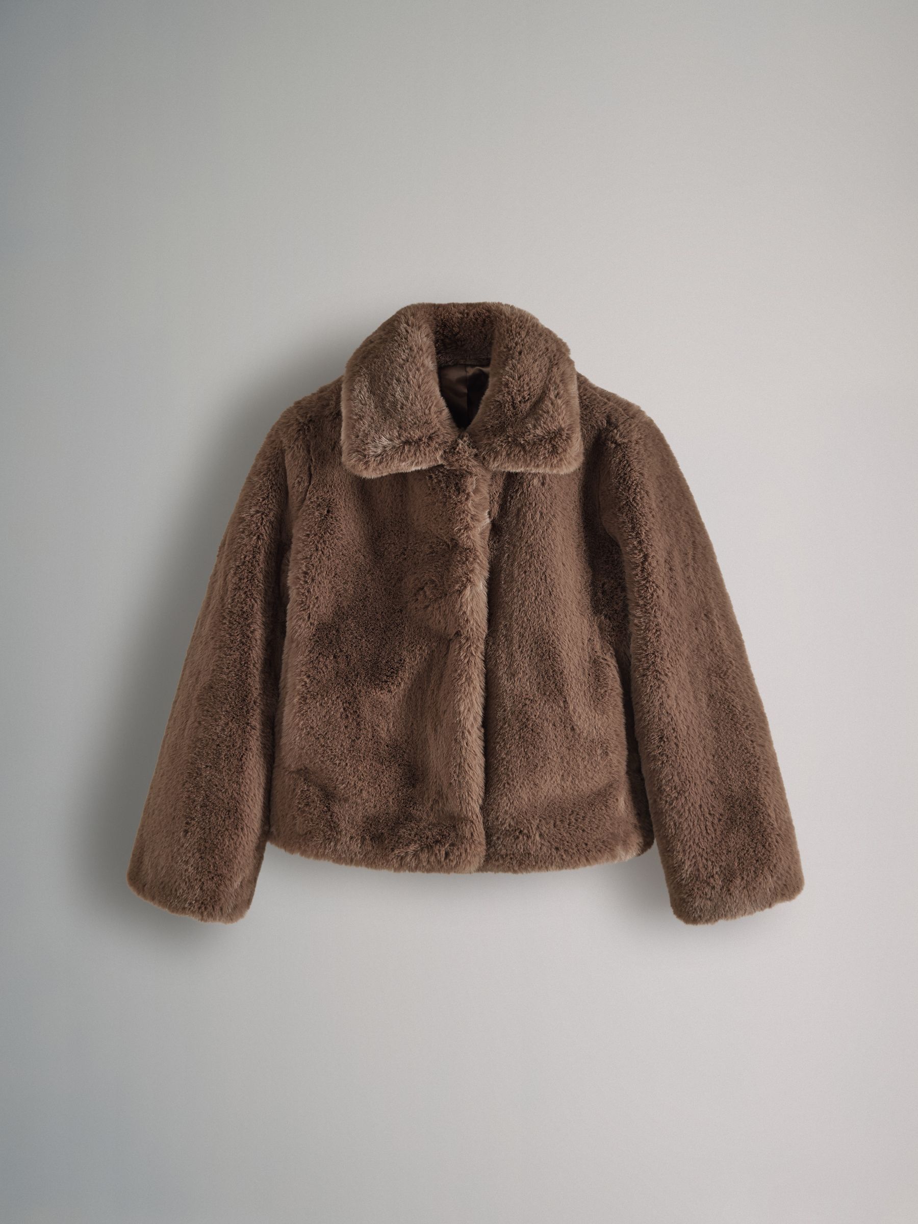 The Set Brown Boxy Faux Fur Coat
