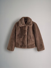 The Set Brown Boxy Faux Fur Coat - Image 9 of 11