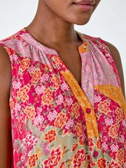 Roman Red Patchwork Shimmer Smock Tiered Midi Dress - Image 5 of 5