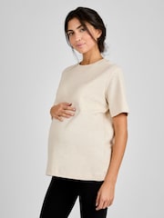 JoJo Maman Bébé Oatmeal Oversized Boyfriend Maternity T-Shirt - Image 1 of 4