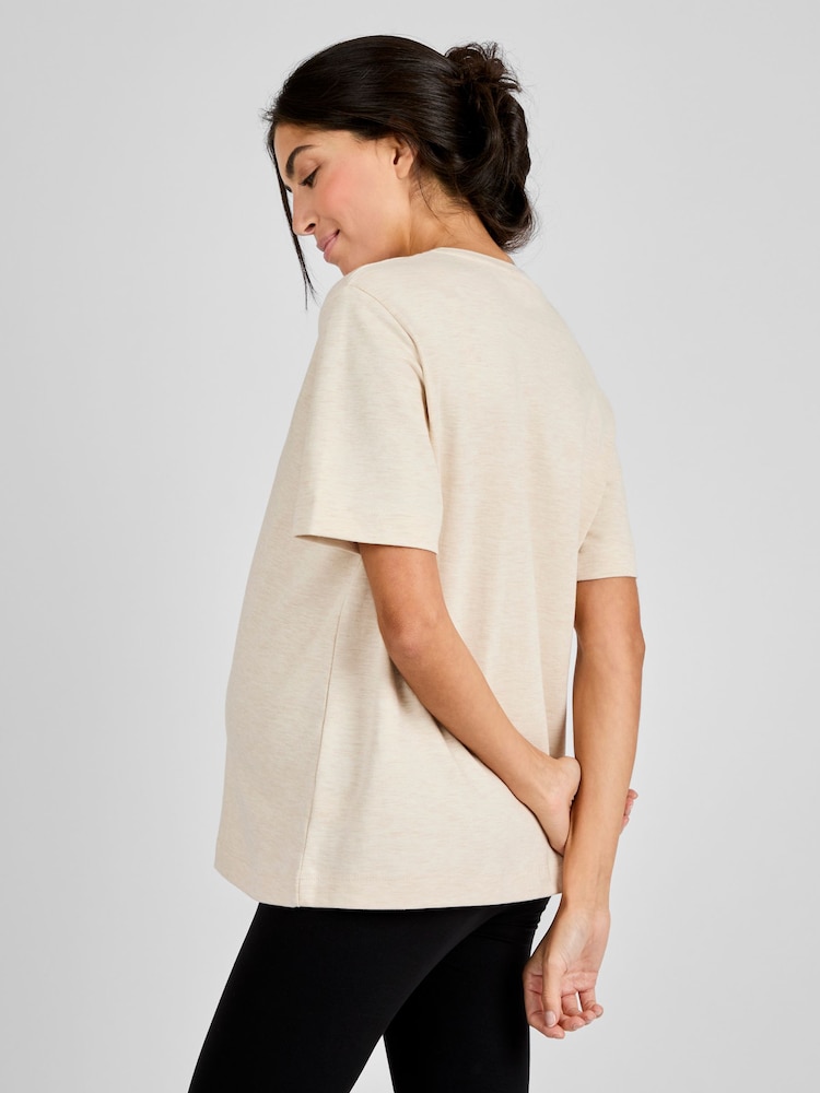 JoJo Maman Bébé Oatmeal Oversized Boyfriend Maternity T-Shirt - Image 2 of 4
