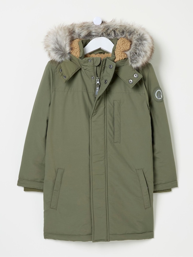 FatFace Easdale Khaki Green Hooded Parka Jacket - Image 6 of 6