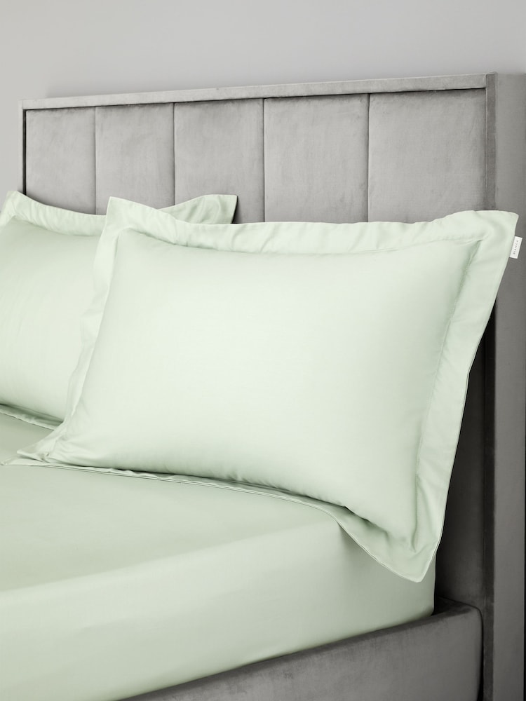 Bianca Set of 2 Green 400 Thread Count 100% Cotton Sateen Oxford Pillowcases - Image 2 of 4
