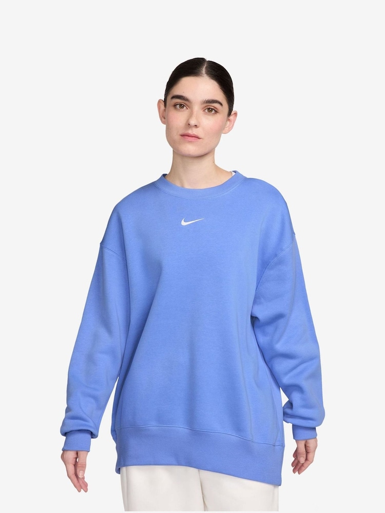Nike Mid Blue Oversized Mini Swoosh Sweatshirt - Image 1 of 3