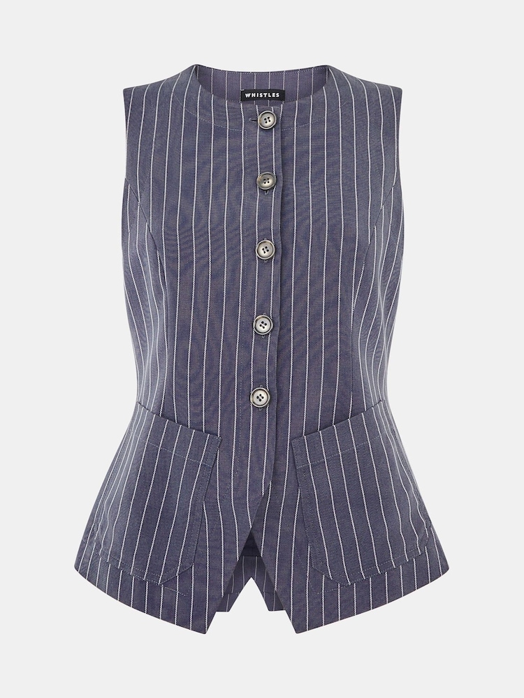 Whistles Blue Lottie Pinstripe Waistcoat - Image 6 of 6