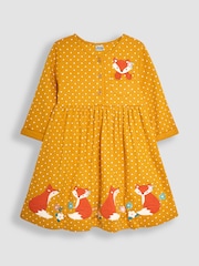 JoJo Maman Bébé Mustard Fox Appliqué Button Front Dress - Image 1 of 3