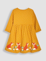 JoJo Maman Bébé Mustard Fox Appliqué Button Front Dress - Image 2 of 3