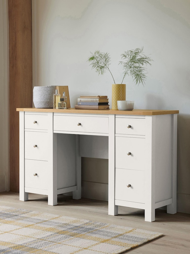 Chalk Malvern Paint Effect 7 Drawer Console Dressing Table - Image 2 of 7