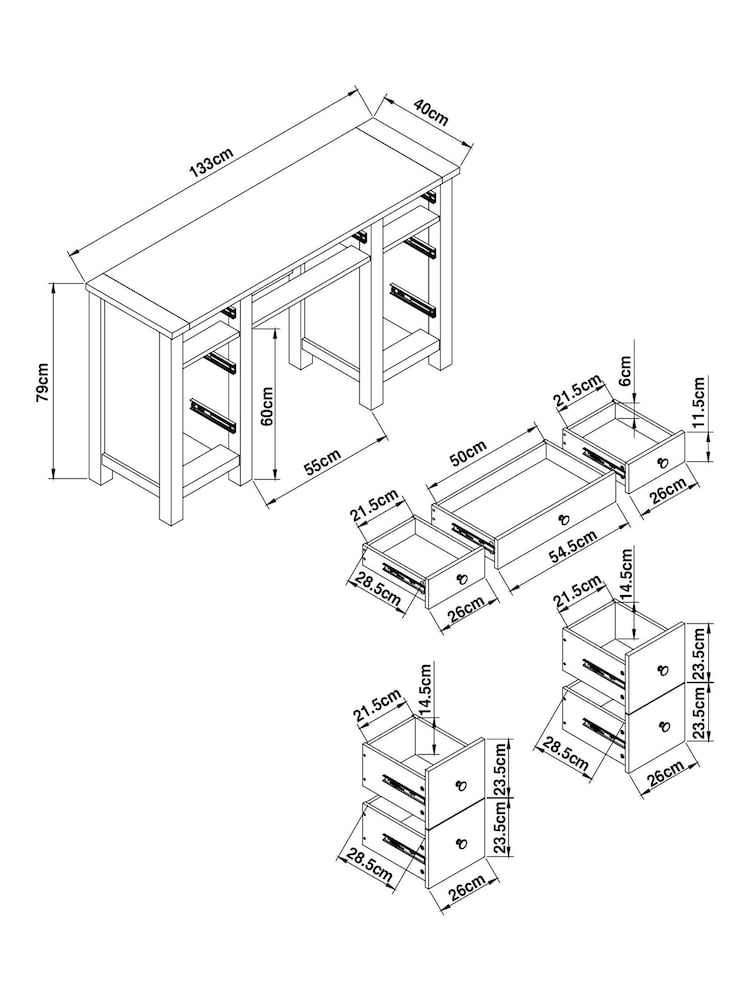 Chalk Malvern Paint Effect 7 Drawer Console Dressing Table - Image 9 of 9