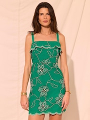 Mint Velvet Green Cotton Floral Embroidered Mini Dress - Image 2 of 7